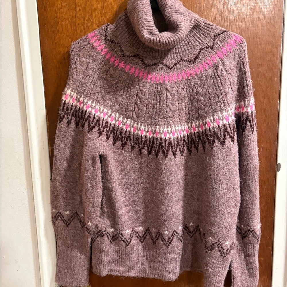 A New Day Women's Turtleneck Pullover Sweater - Mauve Fair Isle Size Small